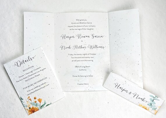 Seed Paper Wedding Invitations - Wildflower Seeded Papers 7x10 bifold with  print