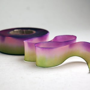 Hand Dyed Silk Ribbon - Green Purple Flower Blend 081 - 3 yards Bias Cut Length - Five Widths - 1/2", 5/8", 1", 1.5", 2.5"