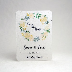 Watercolor Wreath Save The Date Seed Paper panels - 12 cards and envelopes 3x5 - Personalized