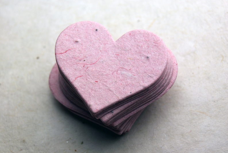 Seed Paper Hearts 1.75 x 1.5 Wildflower set of 50 Pink Lotka Recycled Fibers