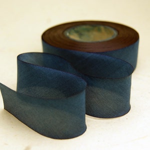 Hand Dyed Silk Ribbon 1 inch wide 24mm Blue 199 Rhyme - 3 yard Bias Cut Length