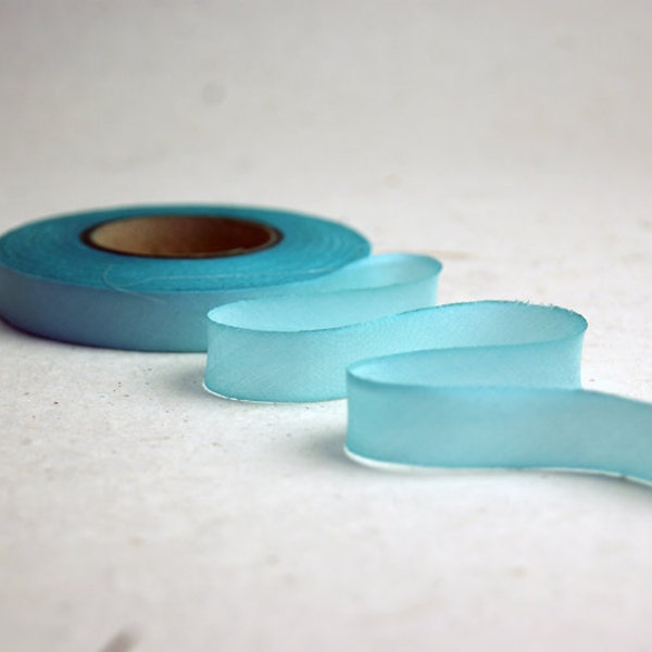 Hand Dyed Silk Ribbon - Blue Aqua Blend 047 - 3 yards Bias Cut Length - Five Widths - 1/2", 5/8", 1", 1.5", 2.5"