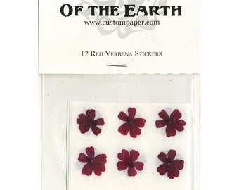 Red Verbena 1" Real Pressed Flower Decorating Stickers - pack of 12 - Not Dyed