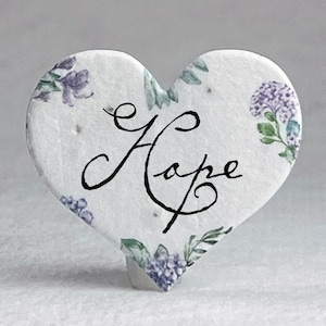 Hope Flower Print Seed Paper Hearts 1.75" x 1.5" Wildflower Garden for Events and Favors - Choose Your Style