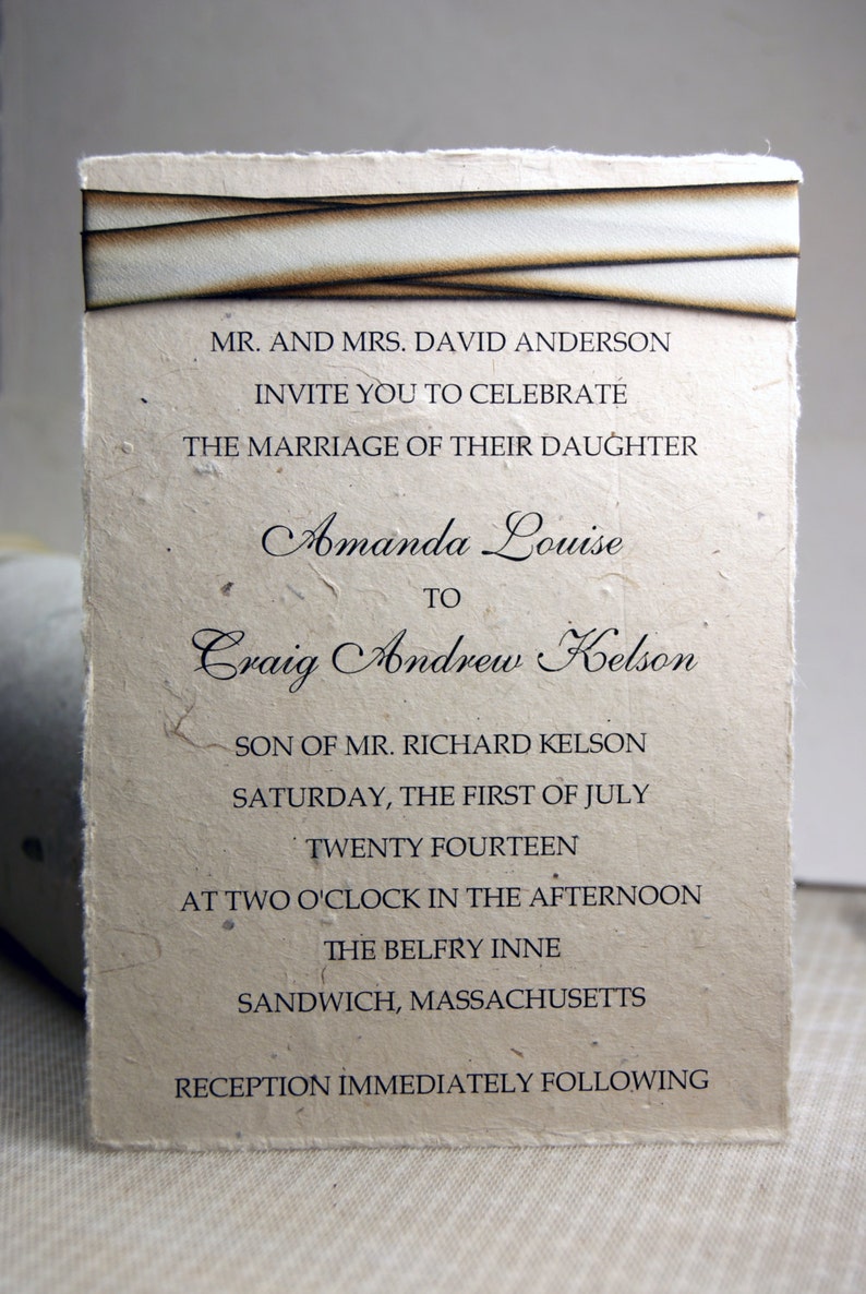 Seed Paper Invitation custom printed in black ink with hand dyed silk wrap image 3