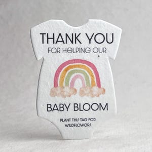 Infant Bodysuit Shape Thank You Baby Blooms Rainbow Seed Paper 3" x 2" Wildflower Cotton #10s for Baby Showers