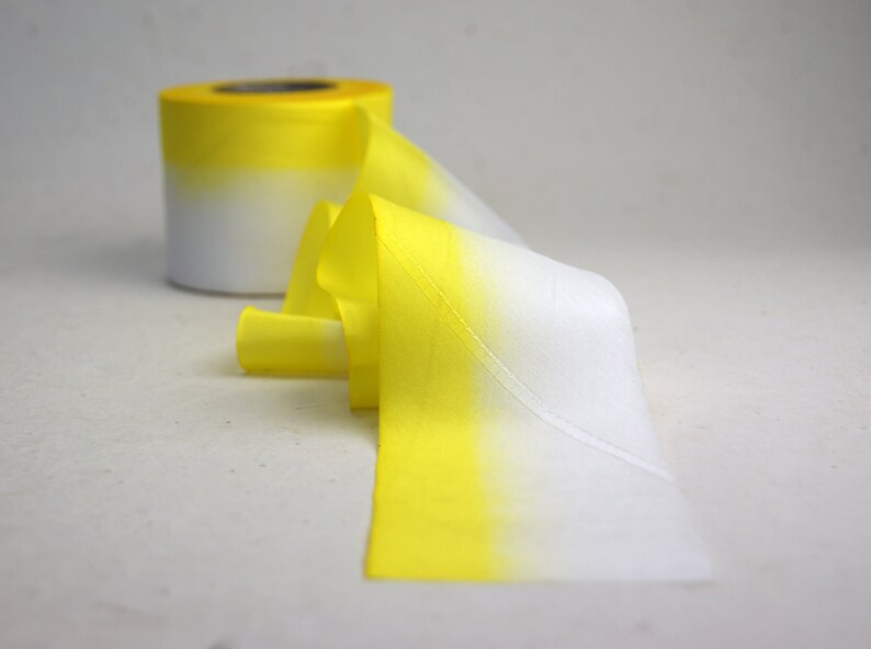 Hand Dyed Silk Ribbon Yellow and White Blend 061 3 yards Bias Cut Length Five Widths 1/2, 5/8, 1, 1.5, 2.5 image 3