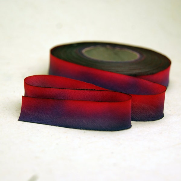 Hand Dyed Silk Ribbon - Red Purple Blend 072 - 3 yards Bias Cut Length - Five Widths - 1/2", 5/8", 1", 1.5", 2.5"