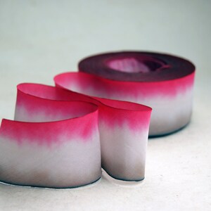 Hand Dyed Silk Ribbon - Pink White Brown Neopolitan Blend 507 - 3 yards Bias Cut Length - Five Widths - 1/2&quot;, 5/8&quot;, 1&quot;, 1.5&quot;, 2.5&quot;
