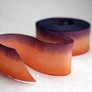 Hand Dyed Silk Ribbon - Orange Purple Blend 506 - 3 yards Bias Cut Length - Five Widths - 1/2", 5/8", 1", 1.5", 2.5"
