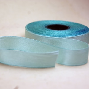 Woven edge double sided satin 5/8" 15mm 047 Blue Aqua 1 yard length of Hand Dyed Silk Ribbon