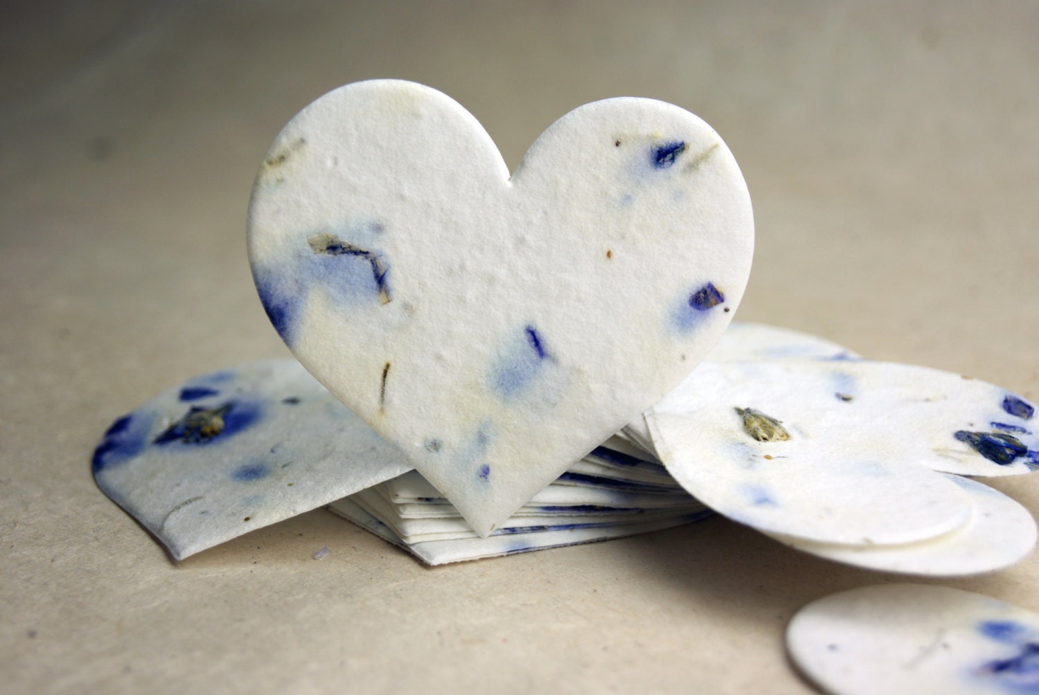 Large Purple Seed Paper Hearts 2.85"w x 2.5"h Wildflower Bl…