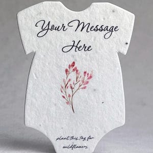 Custom Personalized Infant Bodysuit Shape with Floral Art -For Birth Announcement or Baby Shower - Wildflower Seed Paper 3" x 2" - Set of 18