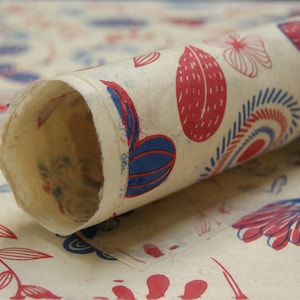 Danish Garden handmade Wrapping Paper gift wrap 3 or 10 sheets red and blue flowers