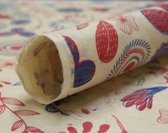 Danish Garden handmade Wrapping Paper gift wrap 3 or 10 sheets red and blue flowers