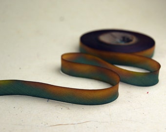 Hand Dyed Silk Ribbon - Orange brown green - Blend 001 - 3 yard Bias Cut Length - Five Widths - 1/2", 5/8", 1", 1.5", 2.5"