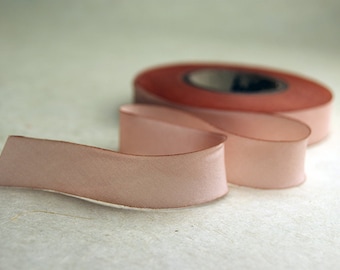 Hand Dyed Silk Ribbon - Pink Peach Blend 518 - 3 yards Bias Cut Length - Five Widths - 1/2", 5/8", 1", 1.5", 2.5"