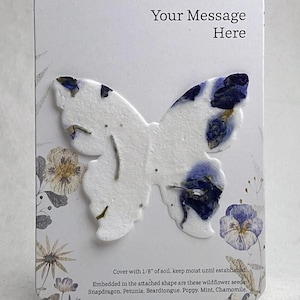 Custom, Personalized Favor - Recycled Card 3.5" x 4.875" With Seed Paper Butterfly 2.85" x 3" - Choose Print & Seed Paper Color - Set of 8