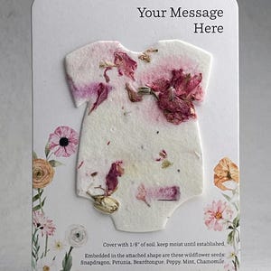 Custom, Personalized Baby Shower Favor - Card 3.5" x 4.875" With Seed Paper Bodysuit 2.5 x 3.25" - Choose Print and Paper Color - Set of 8