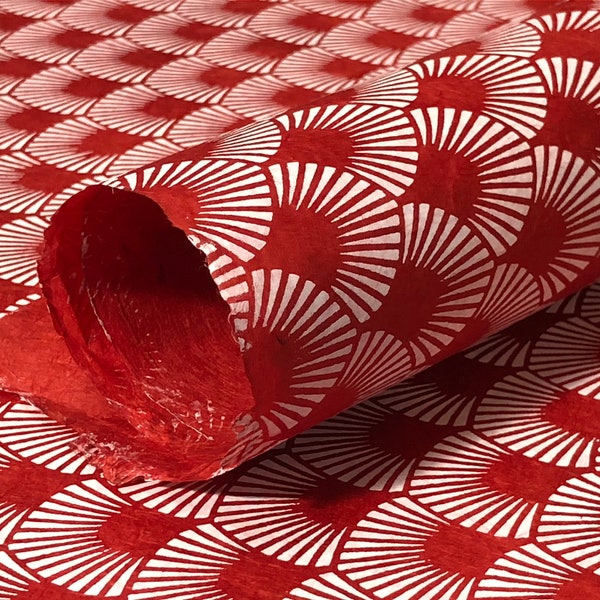 Red fan pattern handmade Wrapping Paper gift wrap 3 or 10 sheets holiday gift wrap print