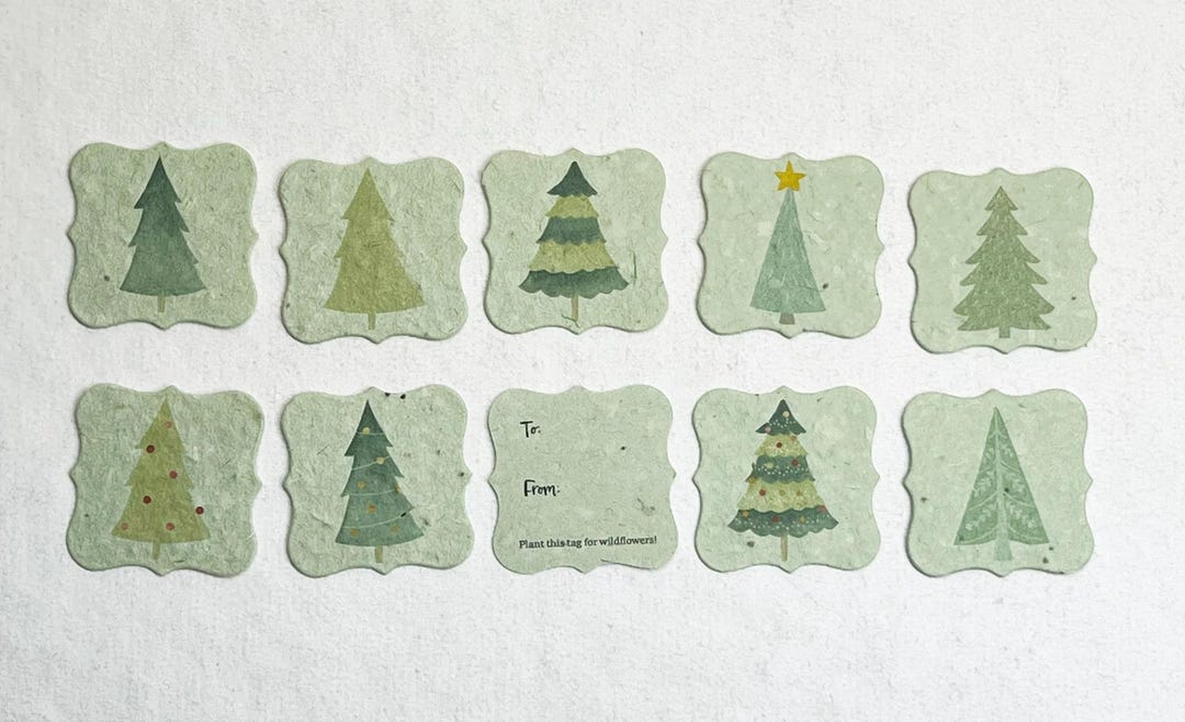 Green Winter Trees Gift Tag Set of 20 Seed Paper Hang Tags 1.75