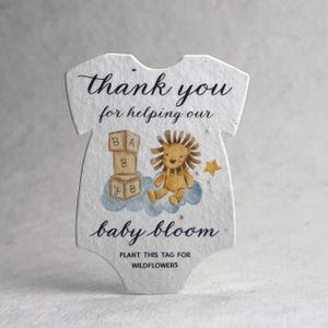 Infant Bodysuit Shape Thank You Baby Blooms Forest Jungle Animals Seed Paper 3" x 2" Wildflower Cotton #10s for Baby Showers