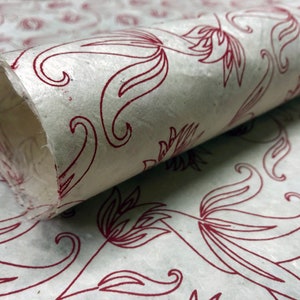 Red Floral Line Drawing handmade Wrapping Paper gift wrap 3 or 10 sheets