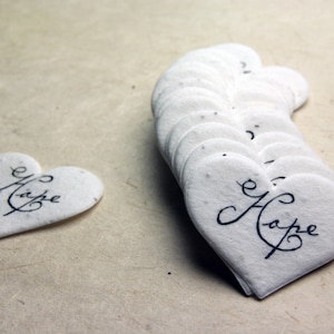 Hope Seed Paper Hearts 1.75&quot; x 1.5&quot; Wildflower Printed for Weddings or Events - Pick Your Paper - Set of 50 or 100