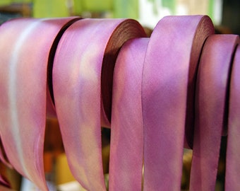 Hand Dyed Silk Ribbon - Purple Lavender Pink Blend 037 - 3 yards Bias Cut Length - Five Widths - 1/2", 5/8", 1", 1.5", 2.5"