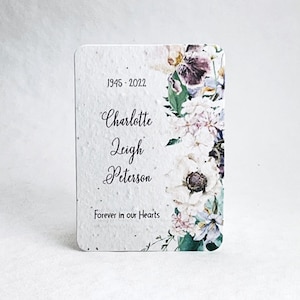 Custom, Personalized Seed Paper Memorial Cards | Wildflower Plantable Seed Paper | Choose your Art | Set of 8 with Envelopes