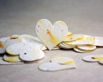 Yellow Seed Paper Hearts 07s 1.75" x 1.5" Wildflower Orange Safflower for Weddings or Events set of 50