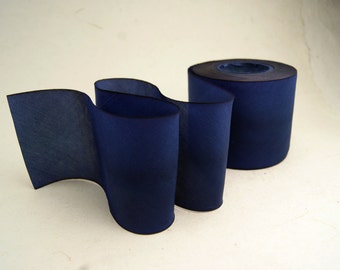 Hand Dyed Silk Ribbon - Dark Navy Blue Blend 063 - 3 yards Bias Cut Length - Five Widths - 1/2", 5/8", 1", 1.5", 2.5"