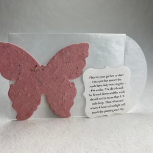 Seed Paper Butterflies 3"w x 2.85"h #68s Recycled Pink set of 24 with glassine envelope and planting guide