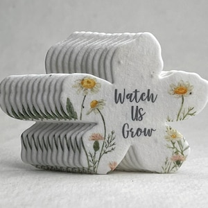 Watch Us Grow - Daisies - Handmade Wildflower Seed Paper Tags - Flower Shape - 2.5" x 2.4" - Wedding or Event Favors - Set of 24 or 96