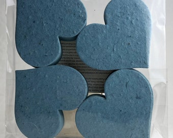Bulk Large Blue Seed Paper Hearts 2.85"w x 2.5"h Wildflower Blue Lotka Recycled Fibers #34s for Weddings or Events set of 100