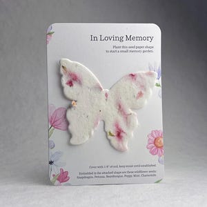 In Loving Memory Memorial Favor - Card 3.5" x 4.875" With Seed Paper Butterfly 2.85" x 3" - Choose Print & Seed Paper Color - Set of 8