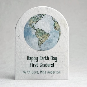 Custom, Personalized Earth Day 2025 - Arch Shape Card - Floral Art - 2.4" x 3.25" - Handmade Wildflower Seed Paper - Set of 18