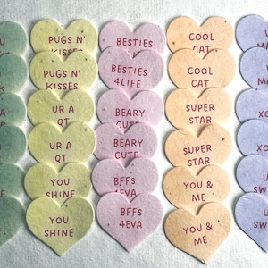 Seed Paper Heart Valentines - Sweet Messages - Mixed Set - Wildflower Seeds - 1.75" x 1.5" - Set of 30