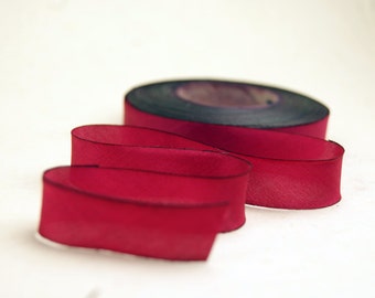 Hand Dyed Silk Ribbon - Red Holiday Christmas Blend 012 - 3 yards Bias Cut - Five Widths - 1/2", 5/8", 1", 1.5", 2.5"