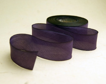 Hand Dyed Silk Ribbon - Purple Blend 069 - 3 yards Bias Cut Length - Five Widths - 1/2", 5/8", 1", 1.5", 2.5"