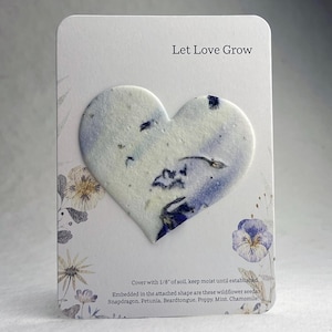 Let Love Grow - Wedding Favor - Recycled Card 3.5" x 4.875" With Seed Paper Heart 2.5 x 2.85" - Choose Print & Seed Paper Color - Set of 8