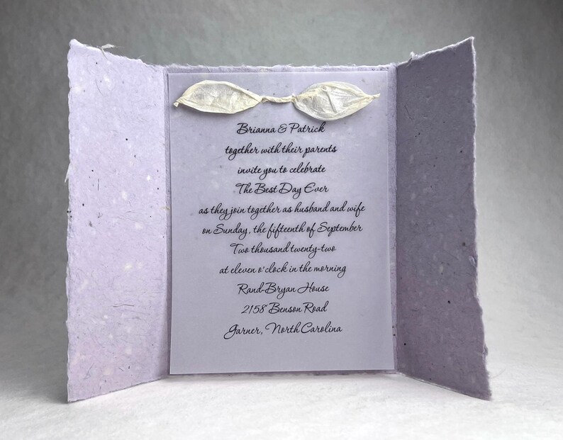 DIY Invitation Kit - Cotton Fiber Earth Friendly Petal embedded Handmade Seed Paper set of 25 6" x 9" Folding image 3