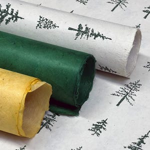 Mixed Holiday Colors set of three handmade Wrapping Paper gift wrap: Green Trees Seed Paper, Christmas Green, Gold