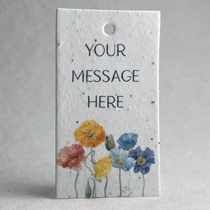 Custom, Personalized | Floral Watercolor Art | Wildflower Seed Paper | 3" by 2" | Gift Tags | Set of 16 with Planting Guide