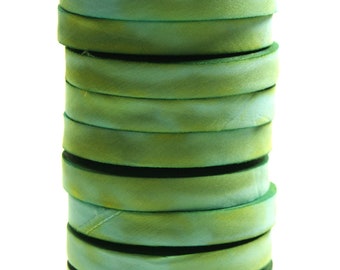 Hand Dyed Silk Ribbon - Green Blue Aqua Blend 048 - 3 yards Bias Cut Length - Five Widths - 1/2", 5/8", 1", 1.5", 2.5"