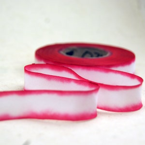 Hand Dyed Silk Ribbon - Red and White Blend 031 - 3 yards Bias Cut Length - Five Widths - 1/2", 5/8", 1", 1.5", 2.5"