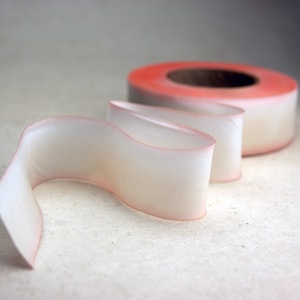 Hand Dyed Silk Ribbon - Pale Peach Edged Blend 505 - 3 yards Bias Cut Length - Five Widths - 1/2&quot;, 5/8&quot;, 1&quot;, 1.5&quot;, 2.5&quot;
