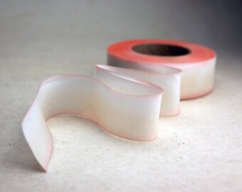 Hand Dyed Silk Ribbon - Pale Peach Edged Blend 505 - 3 yards Bias Cut Length - Five Widths - 1/2", 5/8", 1", 1.5", 2.5"