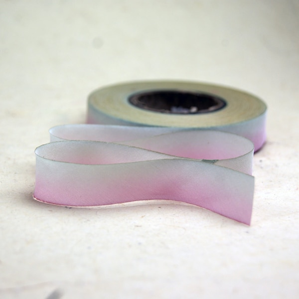 Hand Dyed Silk Ribbon - Pink and White Blend 033 - 3 yards Bias Cut Length - Five Widths - 1/2", 5/8", 1", 1.5", 2.5"