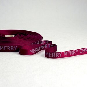 Holiday Decorating Merry Merry Christmas Print 3/8 inch Green, White or Red Double Faced Satin Ribbon Red